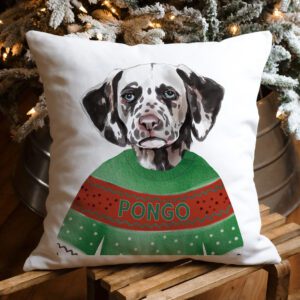 Personalised Dalmatian Christmas Cushion Cover Dog in Jumper Xmas Decor Gift