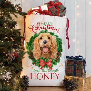 Personalised Golden Cocker Spaniel Christmas Wreath Dog Treat Sack DWS31