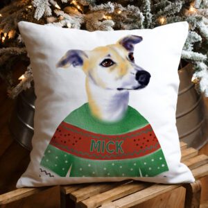 Personalised Greyhound Dog Christmas Jumper Cushion Cover DJ34
