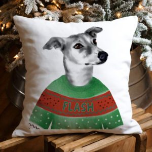 Personalised Greyhound Dog Christmas Jumper Cushion Cover DJ35