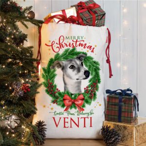 Personalised Greyhound Christmas Wreath Dog Treat Sack DWS34