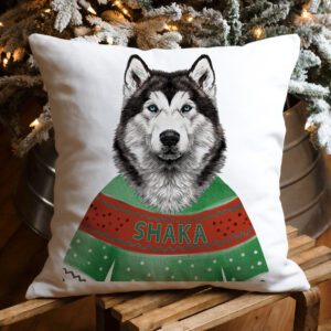 Personalised Husky Dog Christmas Jumper Cushion Cover DJ36