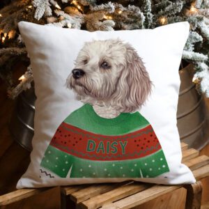 Personalised Maltese Dog Christmas Jumper Cushion Cover DJ39