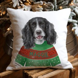 Personalised Springer Spaniel Dog Christmas Jumper Cushion Cover DJ44