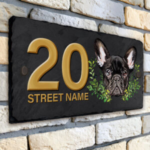 Personalised Frenchie Dog House Number Slate KDS05