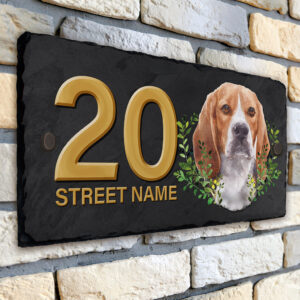 Personalised Beagle Dog House Number Slate KDS02