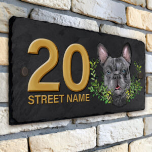 Personalised Frenchie Dog House Number Slate KDS55