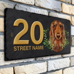 Personalised Dachshund Dog House Number Slate KDS19