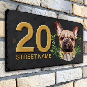 Personalised Frenchie Dog House Number Slate KDS28
