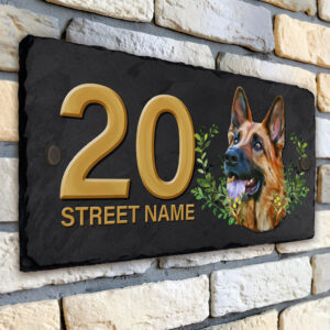 Personalised German Shepherd Alsatian Dog House Number Slate KDS29