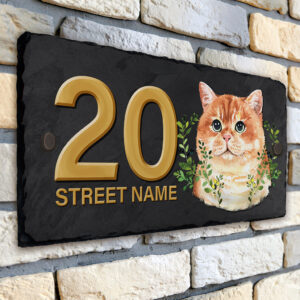 Personalised Ginger Cat House Number Slate KCS06
