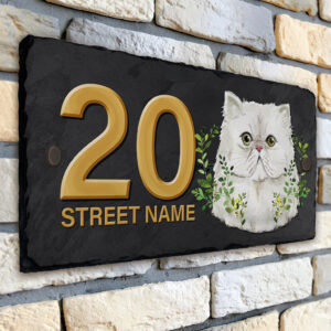 Personalised Persian Cat House Number Slate KCS09