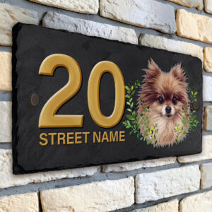 Personalised Pomeranian Dog House Number Slate KDS41