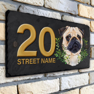 Personalised Pug Dog House Number Slate KDS42