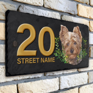 Personalised Yorkie Dog House Number Slate KDS53
