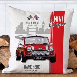 Personalised Red Mini Classic Car Cushion Cover CC32