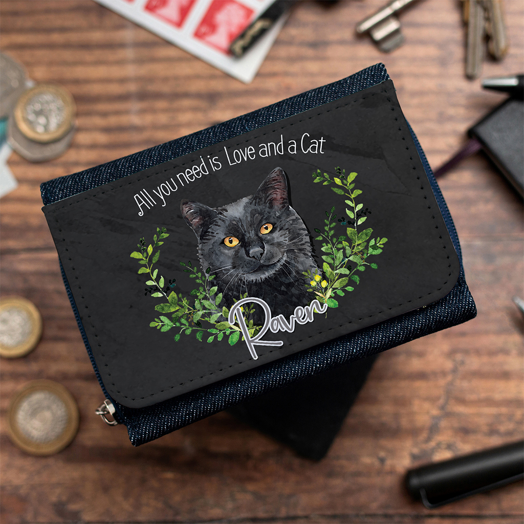 Personalised Black Cat Denim Purse NDD64 - Image 3