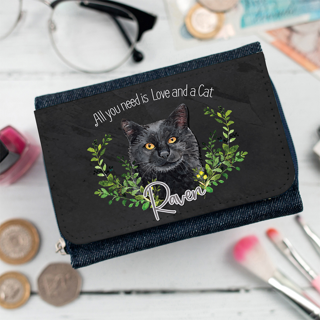 Personalised Black Cat Denim Purse NDD64 - Image 7