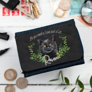 Personalised Black Cat Denim Purse NDD64