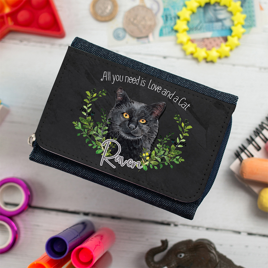Personalised Black Cat Denim Purse NDD64 - Image 6