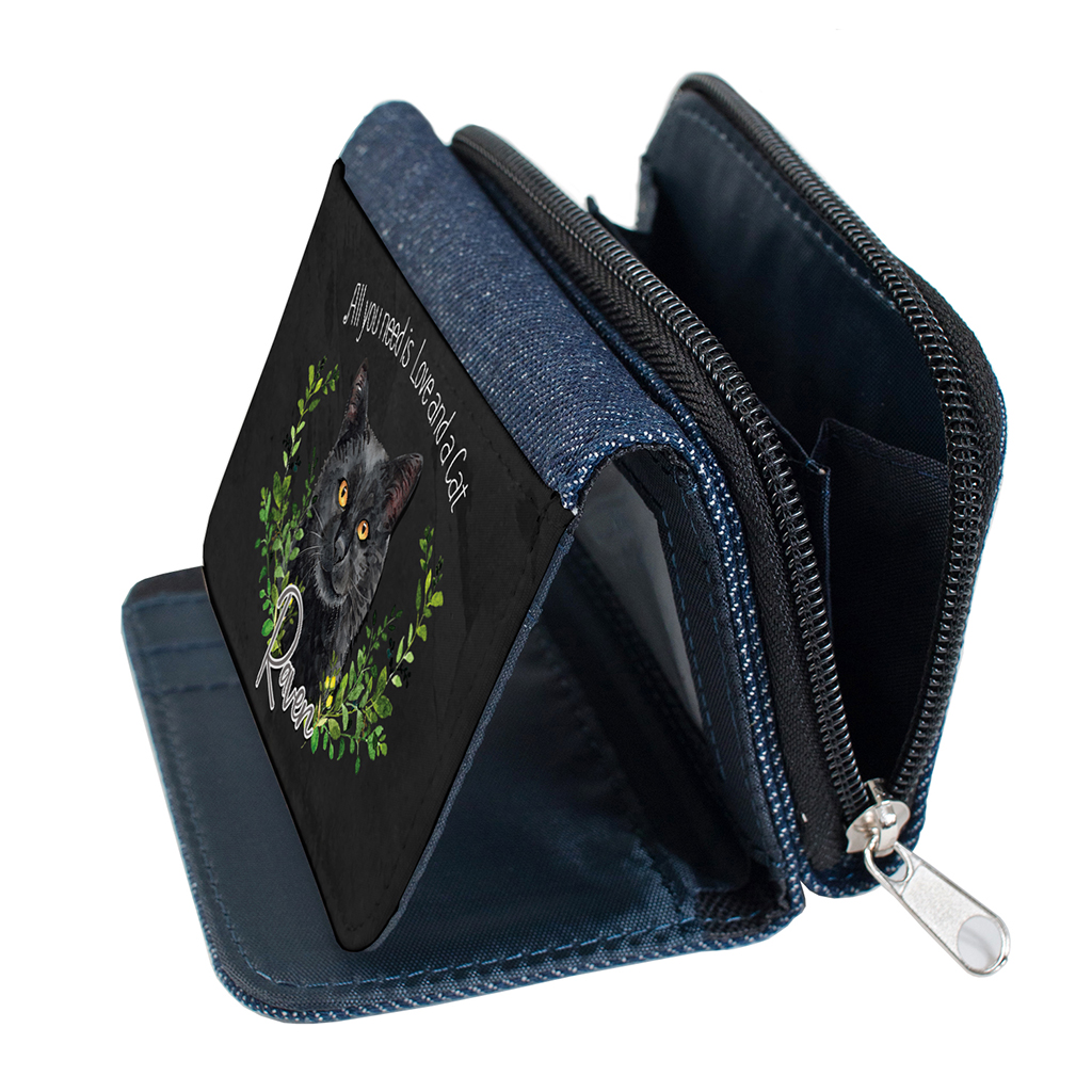 Personalised Black Cat Denim Purse NDD64 - Image 5