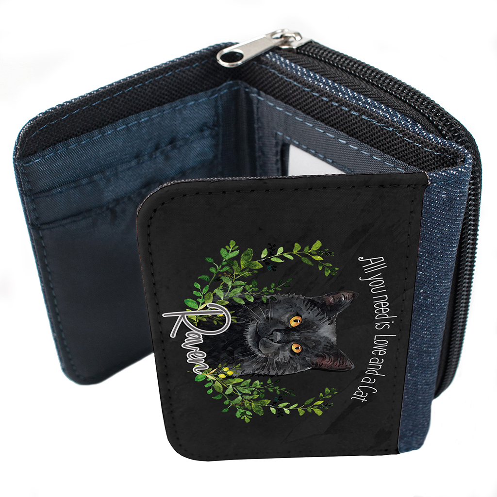 Personalised Black Cat Denim Purse NDD64 - Image 4
