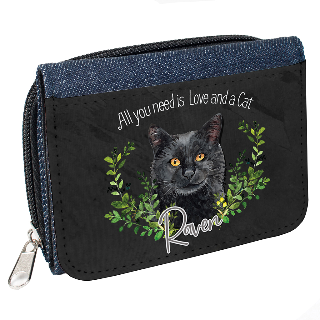 Personalised Black Cat Denim Purse NDD64 - Image 2