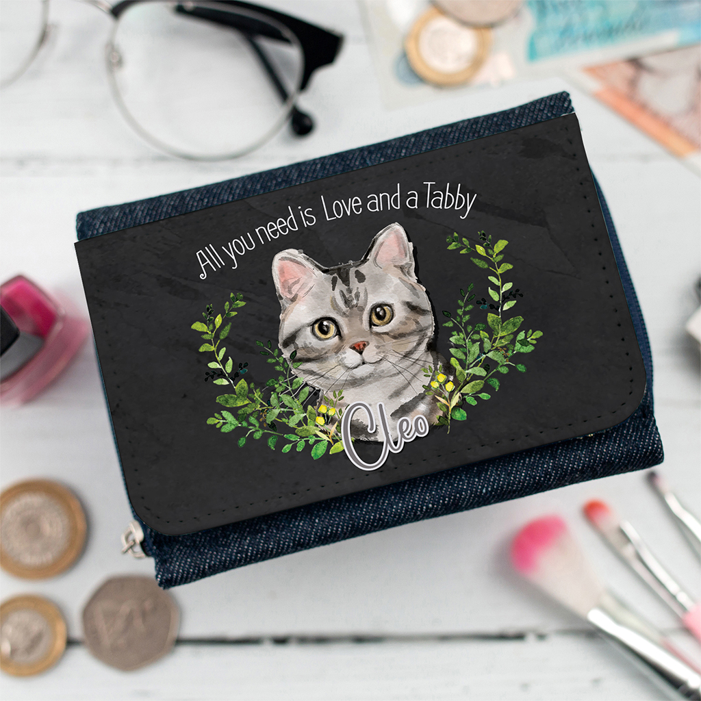 Personalised Grey Tabby Cat Denim Purse NDD66 - Image 7