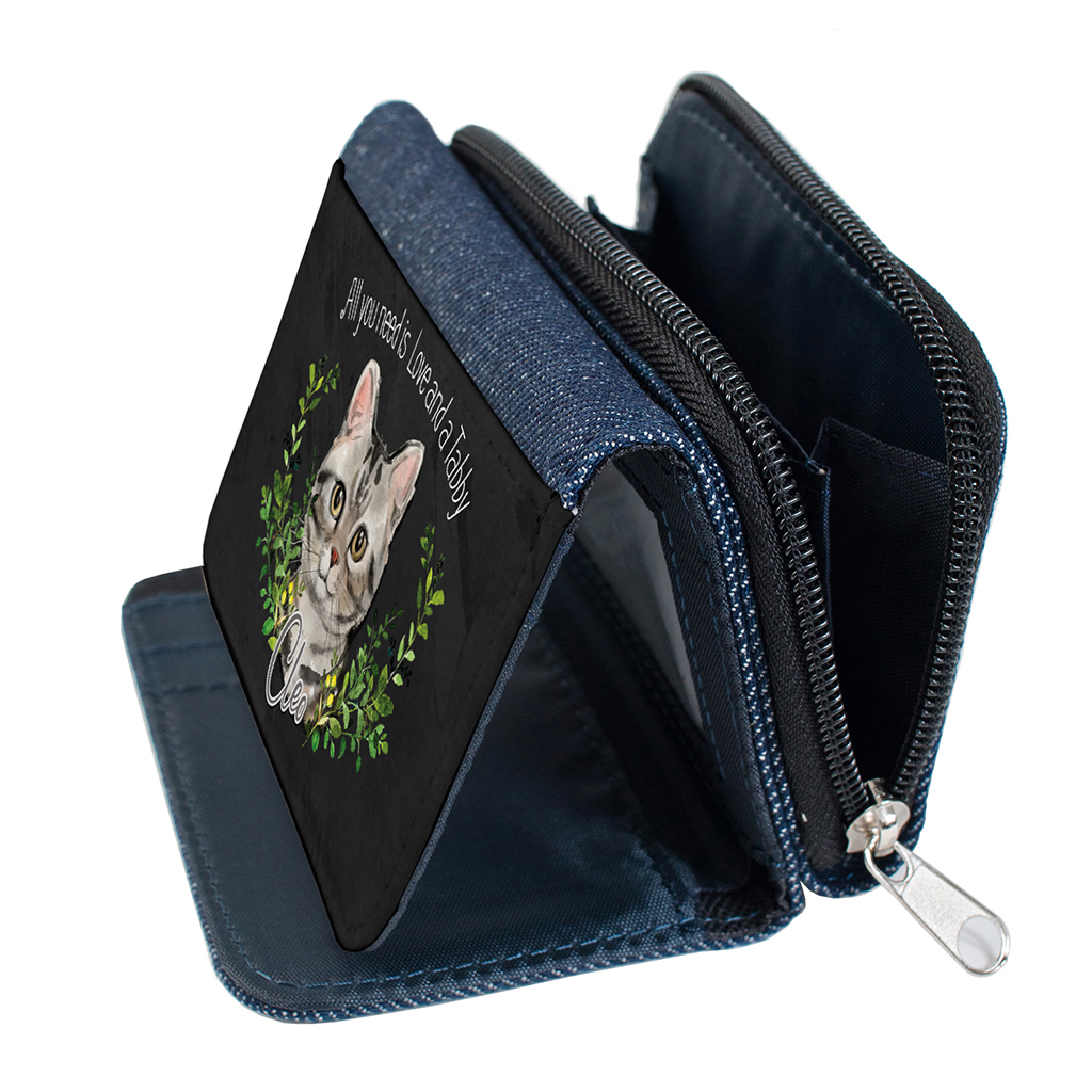 Personalised Grey Tabby Cat Denim Purse NDD66 - Image 5
