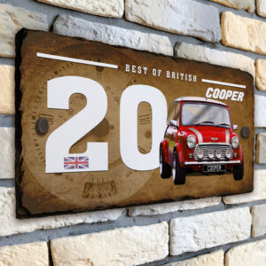 Personalised Mini Cooper Red Classic Car House Number Slate CLS35