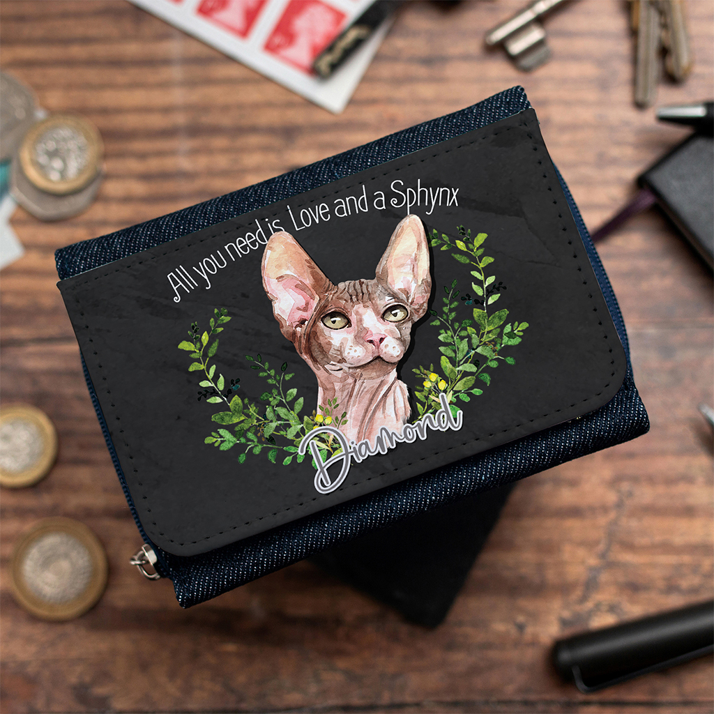 Personalised Sphynx Cat Denim Purse NDD70 - Image 3