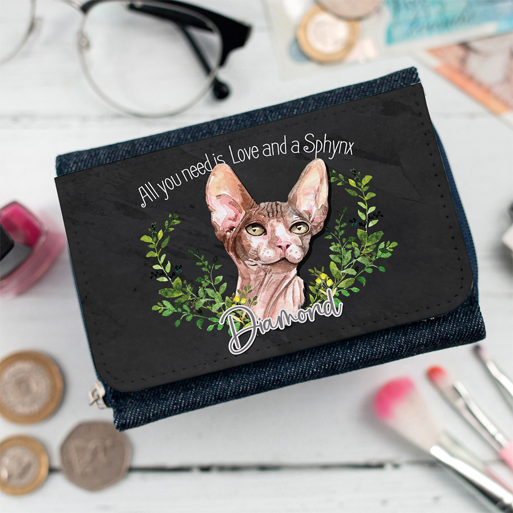 Personalised Sphynx Cat Denim Purse NDD70 - Image 7