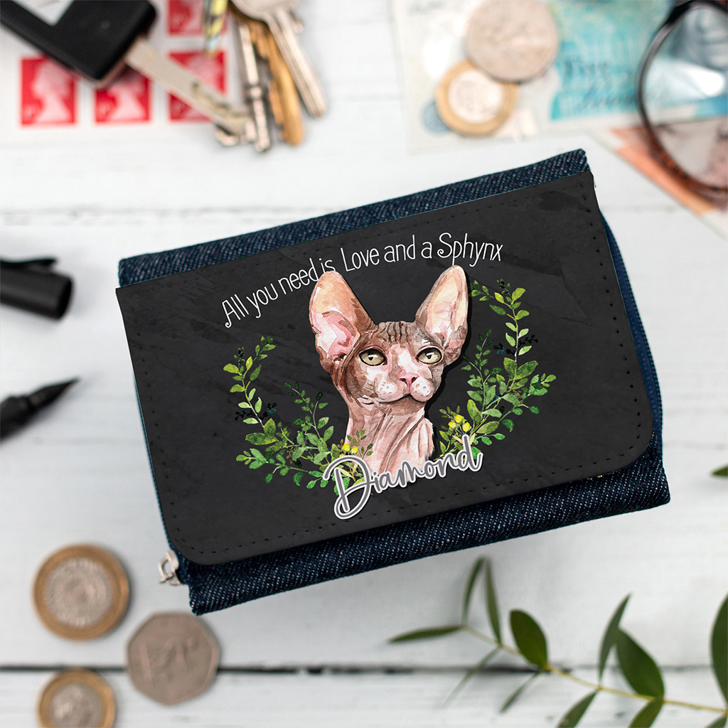 Personalised Sphynx Cat Denim Purse NDD70