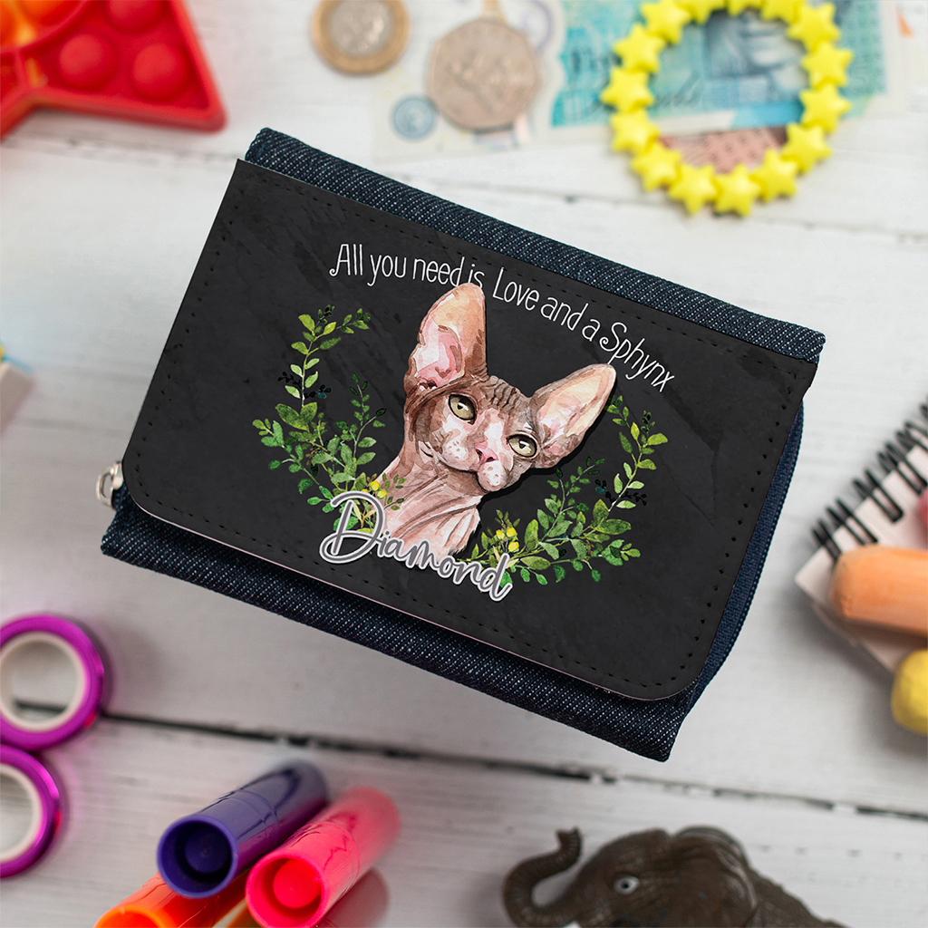 Personalised Sphynx Cat Denim Purse NDD70 - Image 6