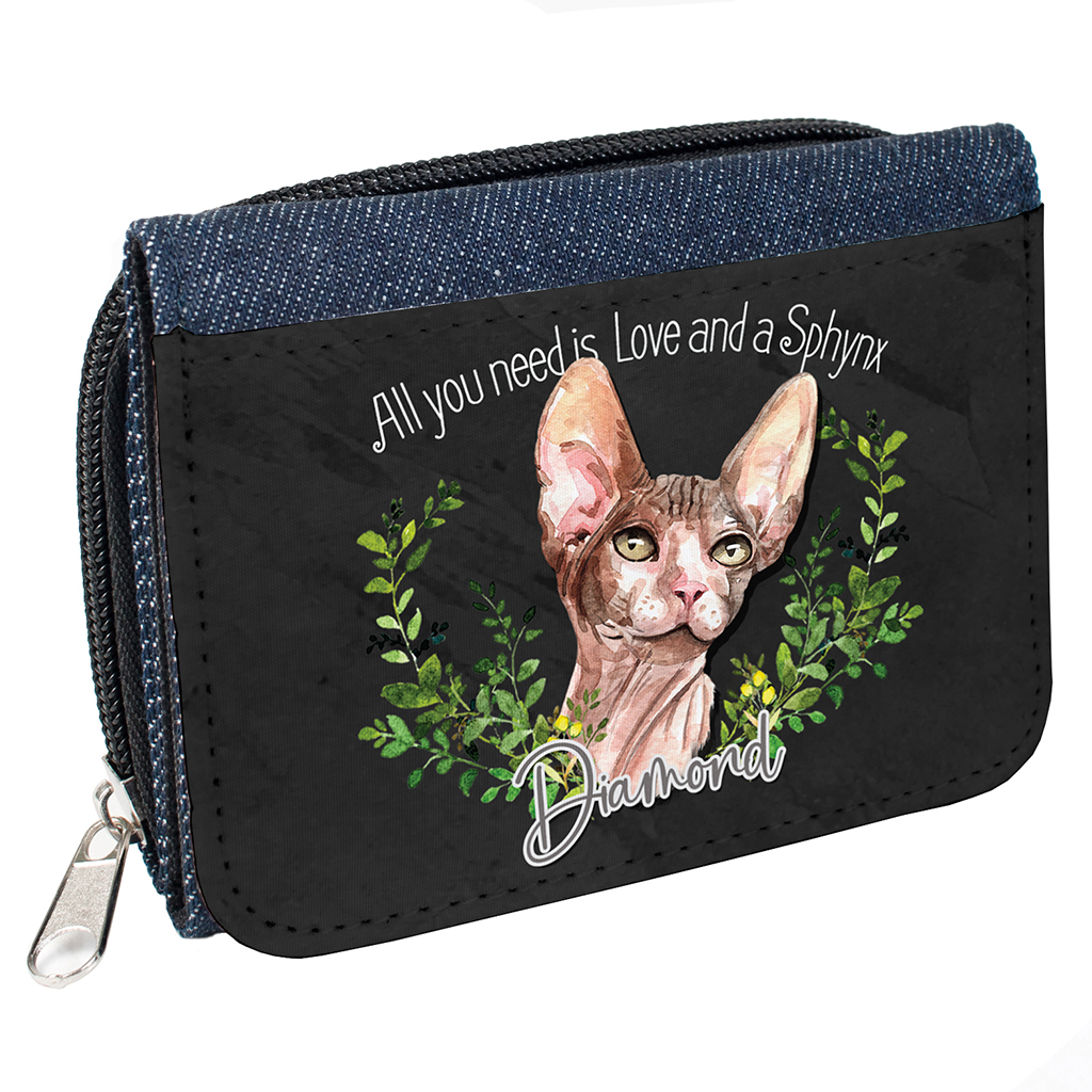 Personalised Sphynx Cat Denim Purse NDD70 - Image 2