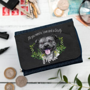 Personalised Staffy Dog Denim Purse NDD47