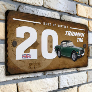 Personalised Triumph TR6 Classic Car House Number Slate CLS55