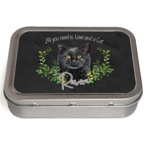 Personalised Fluffy Black Cat Tin NDD64