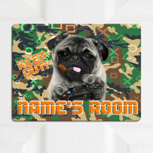 Personalised Gamer Pug Kids Door Sign KD11