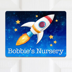 Personalised Rocket Ship Nursery Kids Door Sign KD105