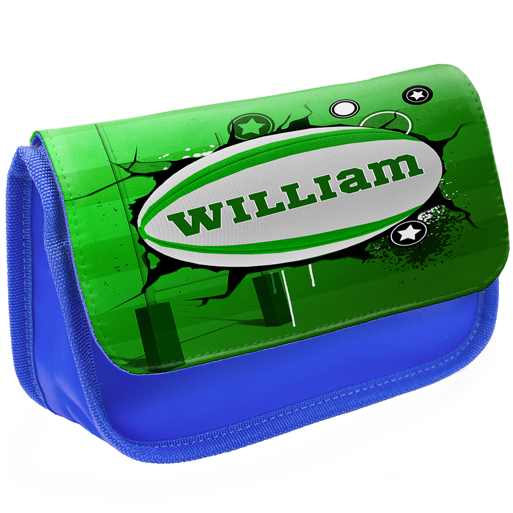 Personalised Rugby Kids Blue Pencil Case KS255