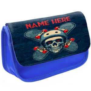 Personalised Skater Skull Kids Blue Pencil Case ST265