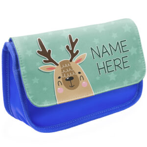Personalised Cute Deer Kids Blue Pencil Case KKM26