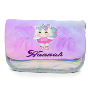 Personalised Ballerina Unicorn Kids Silver Pencil Case KS143