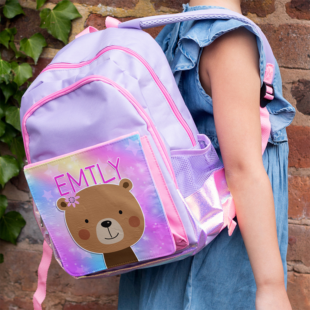 Personalised Cute Bear Purple Kids Backpack KKP35 - Image 2