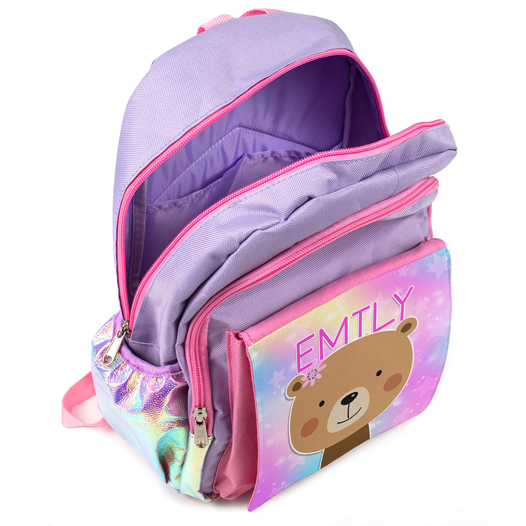 Personalised Cute Bear Purple Kids Backpack KKP35 - Image 3