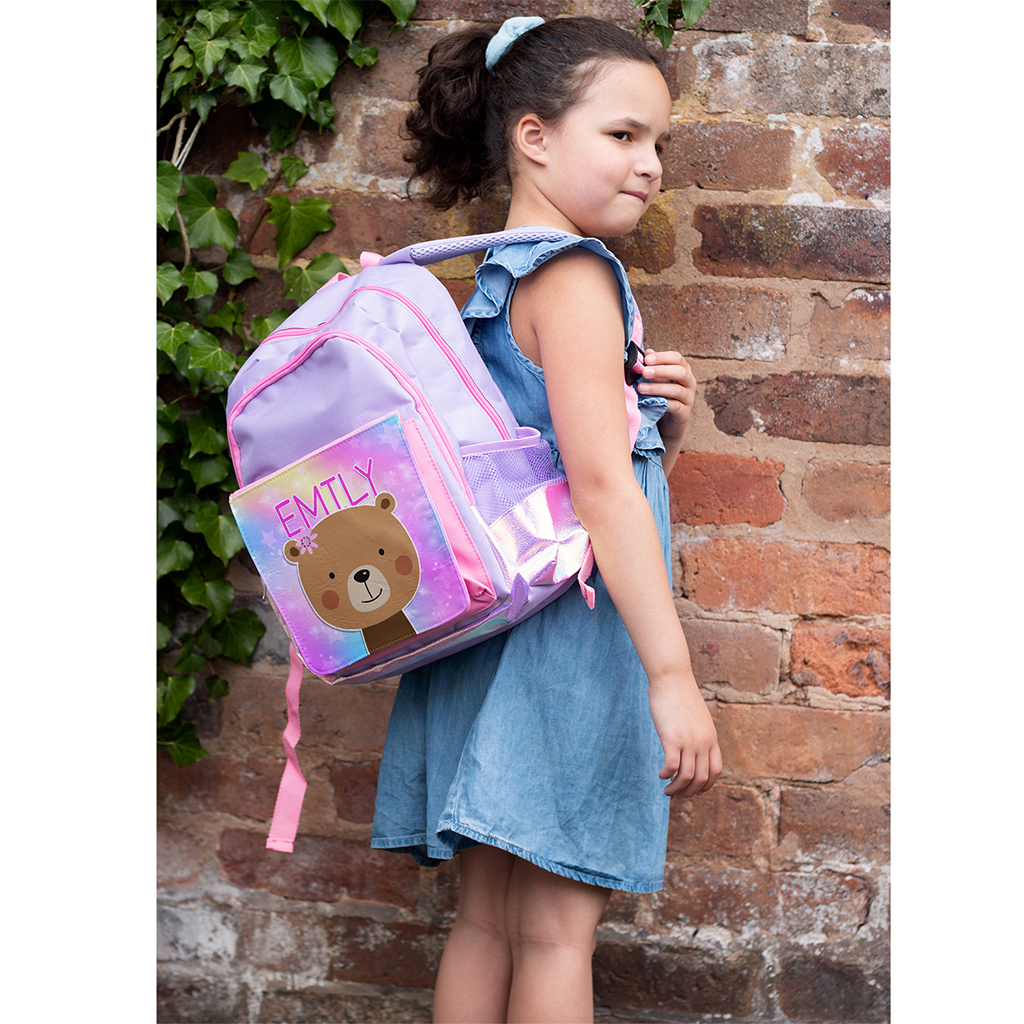 Personalised Cute Bear Purple Kids Backpack KKP35 - Image 4
