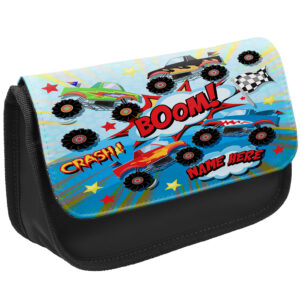 Personalised Monster Truck Kids Black Pencil Case KS88