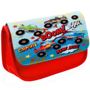 Personalised Monster Truck Kids Red Pencil Case KS88