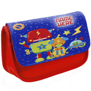 Personalised Space Robot Kids Red Pencil Case EC042